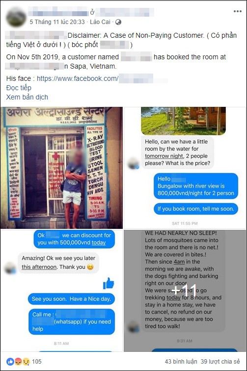 Khách Tây bùng tiền phòng ở Sapa vì nhiều muỗi và chó sủa: Người đàng hoàng sẽ không bỏ đi như vậy!