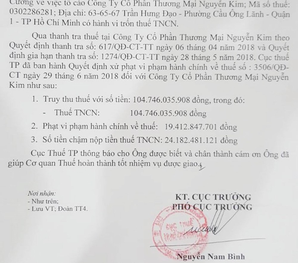 Giúp Cục thuế truy thu 148 tỷ đồng của Nguyễn Kim, một cá nhân được thưởng 3 triệu đồng
