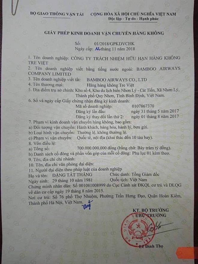 Bamboo Airways được cấp giấy phép bay