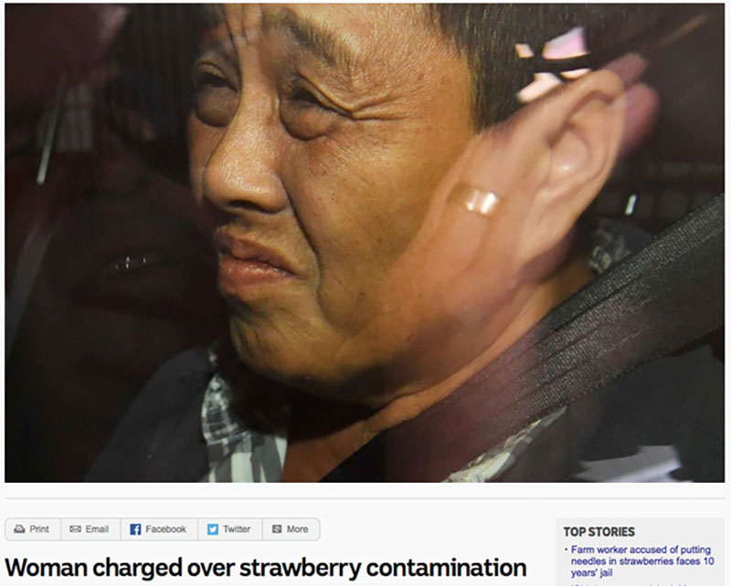 Người gốc Việt nghi gài kim vào dâu tây ở Úc có thể bị tù đến 10 năm