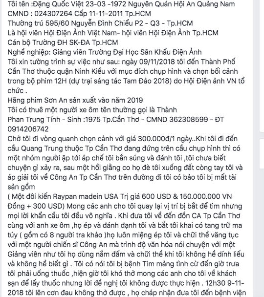 Công an Cần Thơ lên tiếng về thông tin giảng viên Trường ĐH Sân khấu Điện ảnh tố bị đánh