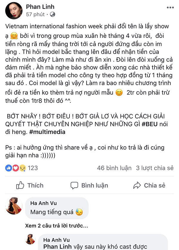 Vietnam International Fashion Week tiếp tục bị loạt người mẫu tố chậm tiền: Thu/Đông đã qua mà catxe mùa Xuân/Hè vẫn chưa thấy!