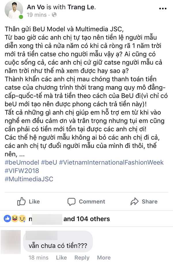 Vietnam International Fashion Week tiếp tục bị loạt người mẫu tố chậm tiền: Thu/Đông đã qua mà catxe mùa Xuân/Hè vẫn chưa thấy!