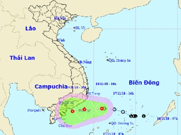 Áp thấp nhiệt đới có gió giật cấp 9 cách đảo Phú Quý 220km