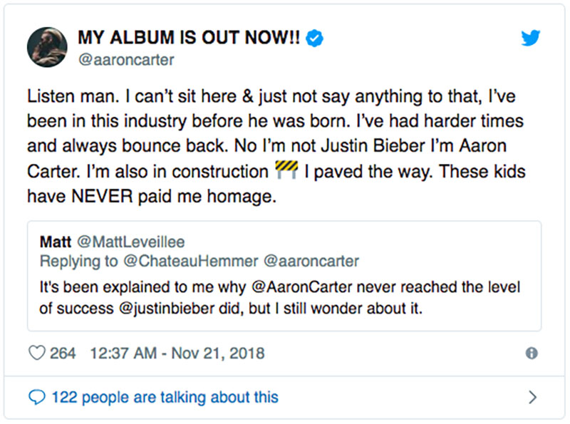 Justin Bieber đáp trả khi bị Aaron Carter mỉa mai: Nhờ tôi mà cậu ta mới được như hôm nay
