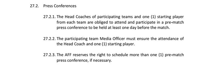 VFF bị AFF phạt 10.000 USD vì không cử cầu thủ dự họp báo
