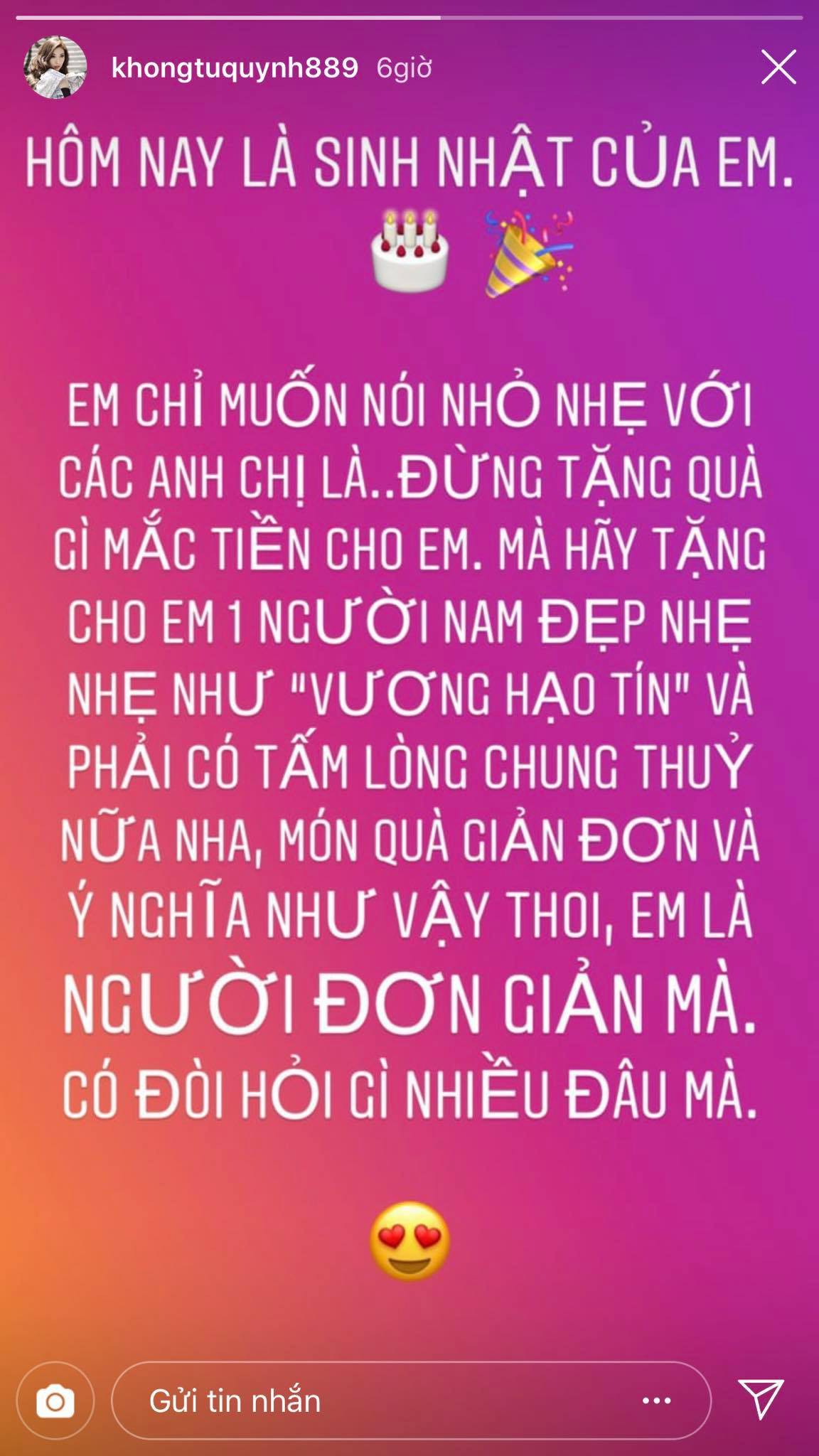 Không Tú Quỳnh mong ước kỳ lạ vào ngày sinh nhật: Hãy tặng cho em một người nam đẹp như Vương Hạo Tín và phải có tầm lòng chung thủy nữa nha