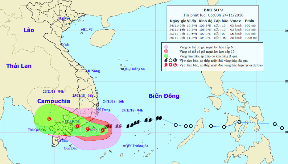 Bão số 9 sẽ quét từ Ninh Thuận tới Bến Tre, chiều và đêm nay TP HCM mưa rất to