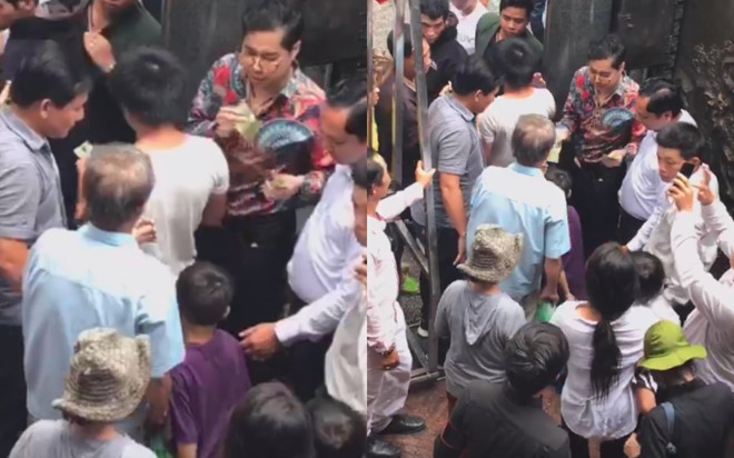 Ngọc Sơn phát 10 tấn gạo cho người dân trước nhà riêng ngày mưa bão