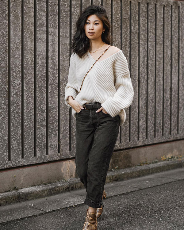 Muốn trông xinh tươi và mi nhon hơn, các nàng cứ diện lên mình chiếc áo len cổ tim