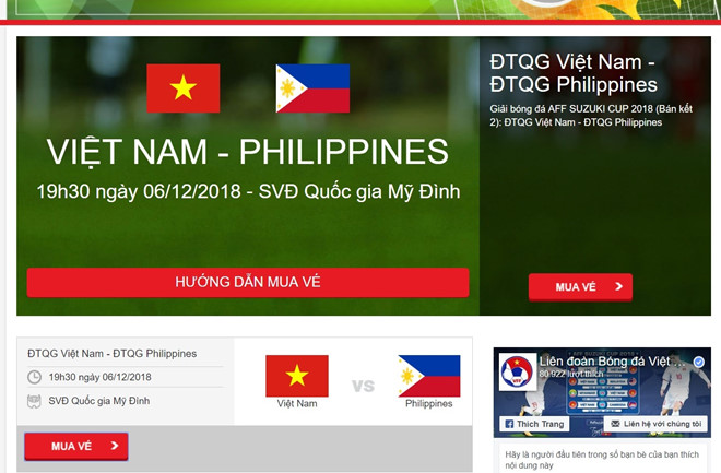 Tiếp tục bán vé Việt Nam vs Philippines từ 10h, hệ thống vẫn quá tải