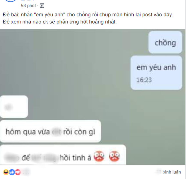 Cười bò với phản ứng của chồng khi nhận được lời yêu thương từ vợ bỉm sữa