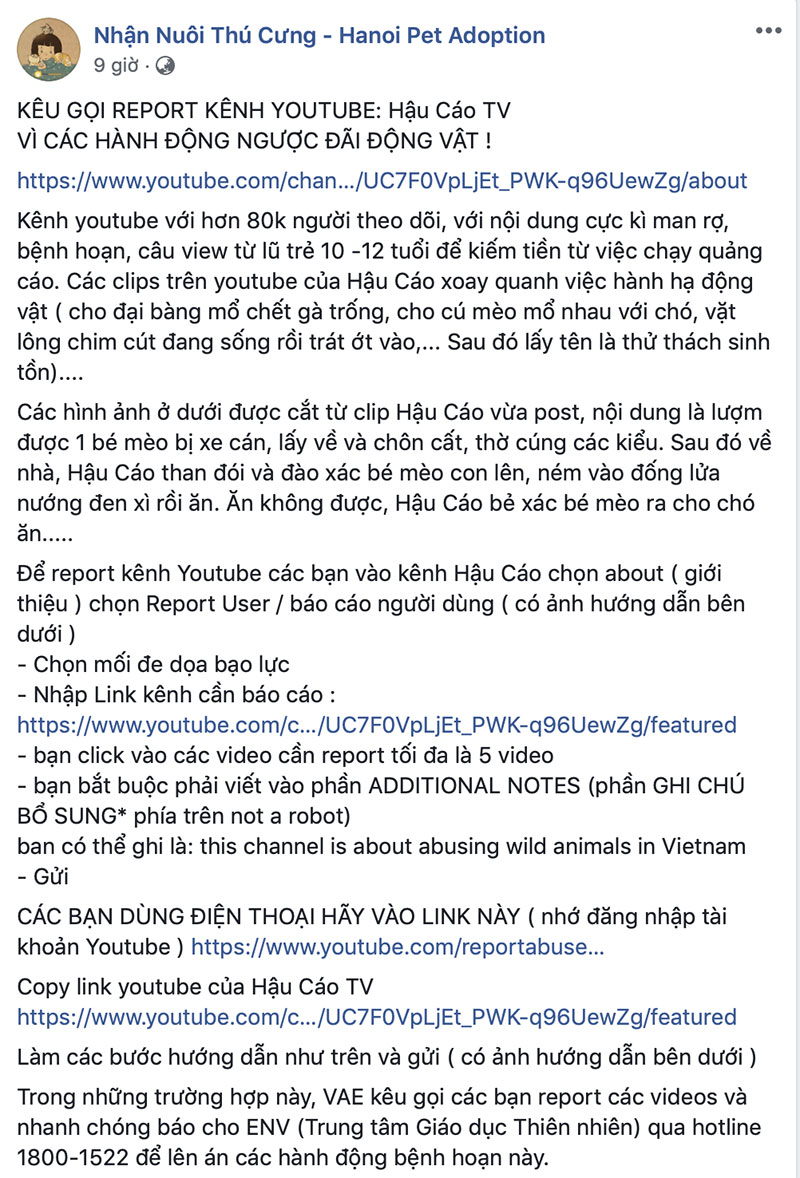 Cộng đồng mang kêu gọi report kênh youtube của thanh niên lấy xác mèo nướng thịt, ăn xong ném cho chó săn đánh chén