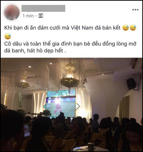 Cô dâu chú rể bật bóng đá ngay trong đám cưới, cùng quan khách nhiệt tình cổ vũ cho đội tuyển Việt Nam trận bán kết lượt đi