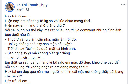 Mang bầu đến tháng thứ 7, tăng 15kg nhưng Thanh Thúy vẫn bị hiểu nhầm là phát tướng