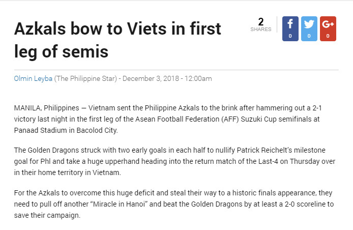 Báo chí Philippines thừa nhận thua cúi đầu trước đội tuyển Việt Nam