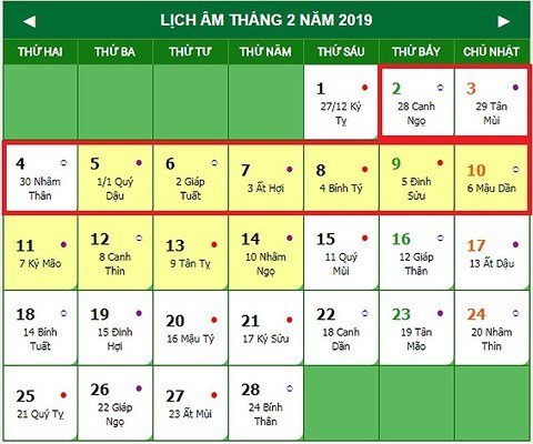 Tết nguyên đán 2019 được nghỉ mấy ngày?