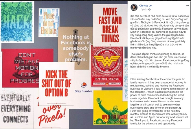 Bà Lê Diệp Kiều Trang rời khỏi chức Giám đốc Facebook Việt Nam