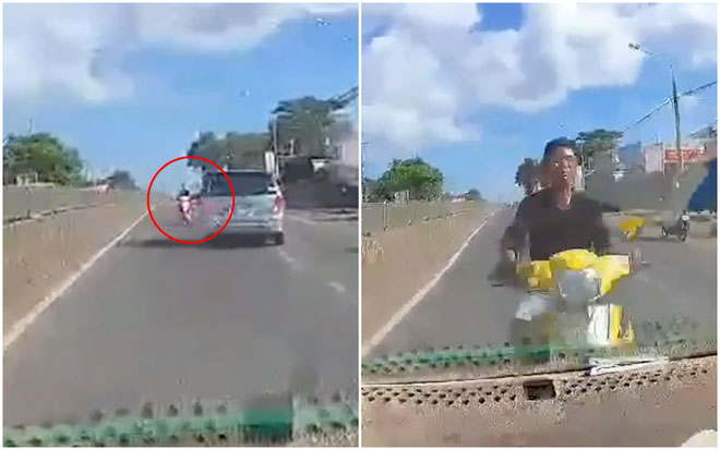 Clip sốc: Phóng xe máy ngược chiều trên quốc lộ, nam thanh niên lao thẳng vào đầu ô tô bị thương nặng