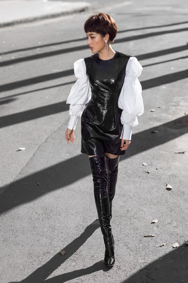 Huyền My bất ngờ để tóc tém trong bộ ảnh street style