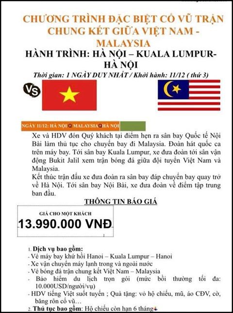 Tiên tri Malaysia thua trận, nhiều công ty mở bán tour cho người hâm mộ xem chung kết AFF Cup 2018 tại... Thái Lan Tiên tri Malaysia thua trận, nhiều công ty mở bán tour cho người hâm mộ xem chung kết AFF Cup 2018 tại... Thái Lan
