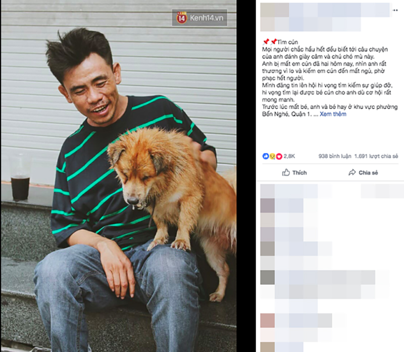 Điều kỳ diệu đã xuất hiện: Chú chó mù trở về bên anh đánh giày câm sau hơn nửa tháng mất tích