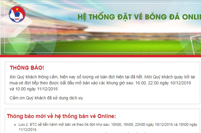 Chung kết lượt về Việt Nam - Malaysia: Chưa đến giờ mở bán, VFF đã thông báo hết vé?