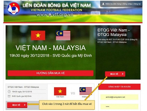 6 chú ý mua vé online Chung kết AFF Cup Việt Nam vs Malaysia