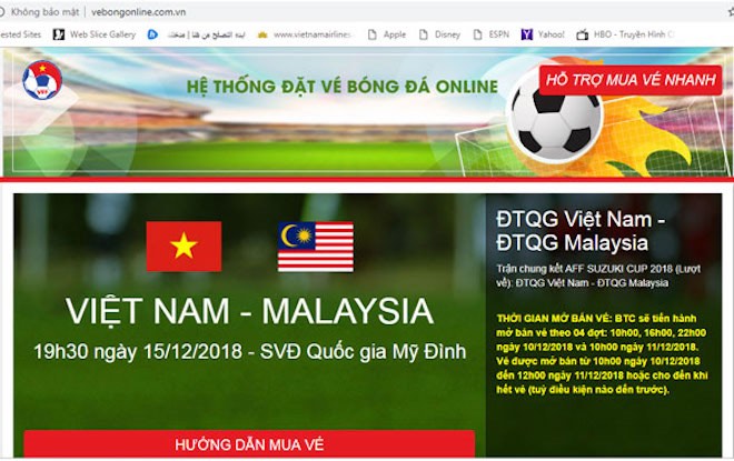 Sát giờ G, VFF phát hiện website giả mạo bán vé online trận Việt Nam - Malaysia