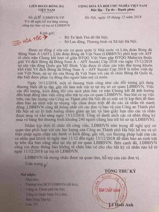 VFF khẩn cấp nhờ Bộ tư lệnh Thủ đô ngăn chặn gây rối