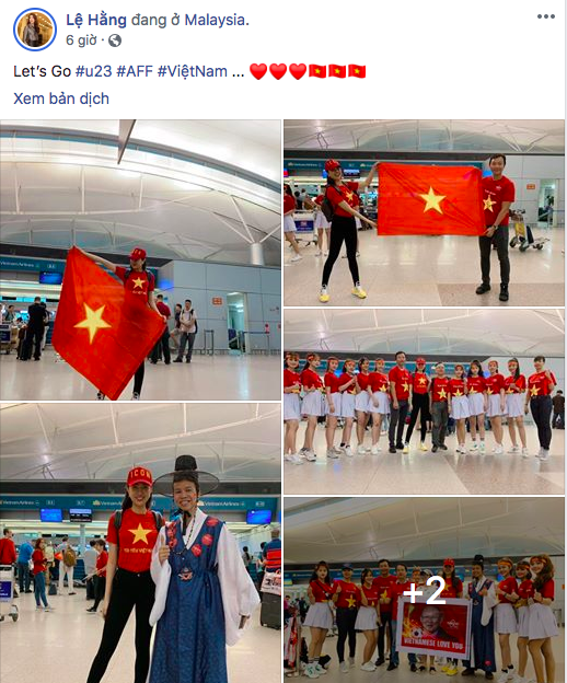 Á hậu Lệ Hằng, Bình Minh mặc áo cờ đỏ sao vàng, cùng lên đường đến Malaysia cổ vũ đội tuyển Việt Nam