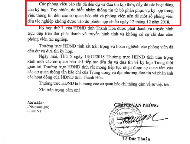 HĐND Thanh Hóa giải thích việc phóng viên bị ngăn cản tác nghiệp