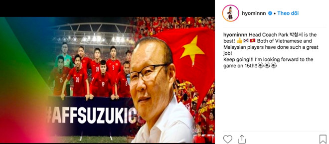 Ca sĩ gợi cảm Hàn Quốc khen ngợi tuyển Việt Nam sau trận chung kết