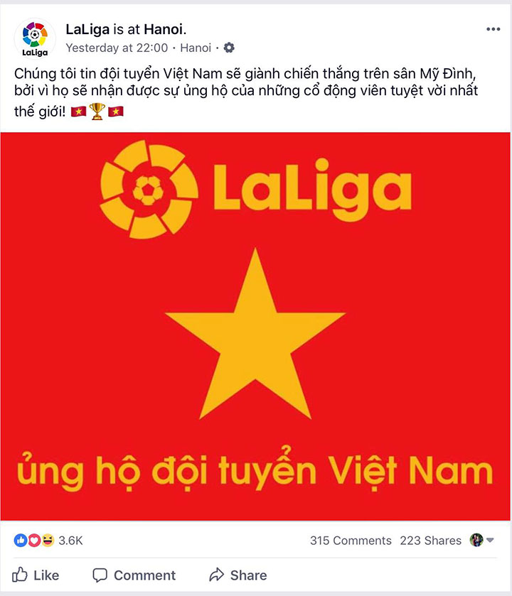 Ban tổ chức La Liga chúc Việt Nam vô địch AFF Cup