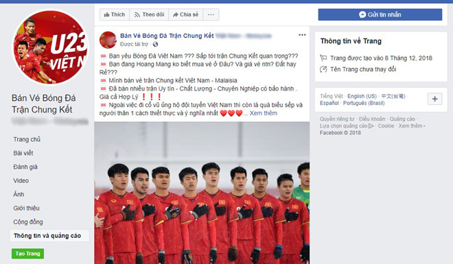 Phe vé lập page, chạy quảng cáo Facebook để bán vé chợ đen