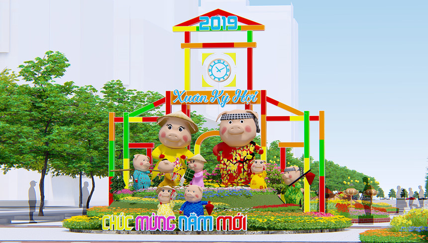 Phối cảnh đường hoa Tết Kỷ Hợi 2019 ở Sài Gòn
