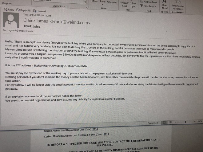Nước Mỹ hỗn loạn bởi hàng triệu người nhận được email đe dọa đánh bom, phải gửi 20.000 USD vào địa chỉ ví Bitcoin để đảm bảo an toàn