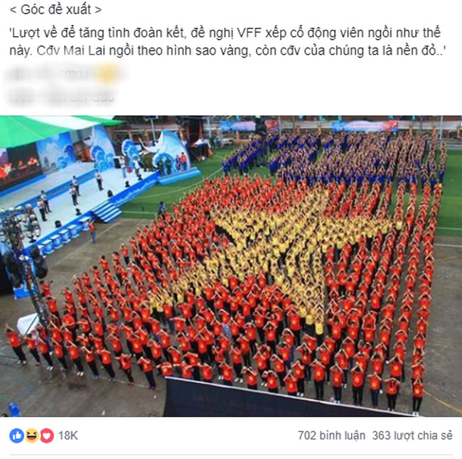Lầy như CĐV Việt: Đề nghị xếp chỗ cho CĐV Malaysia ngồi theo hình ngôi sao 5 cánh giữa rừng cờ đỏ ở Mỹ Đình