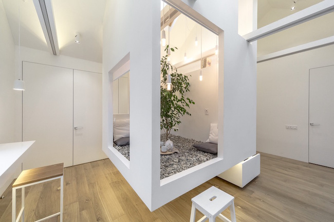 Ấn tượng với ngôi nhà chỉ 48m² nhưng có khoảng xanh cực bắt mắt với phòng khách treo lơ lửng