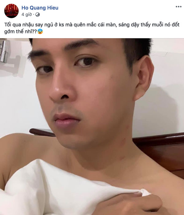 Hồ Quang Hiếu đăng ảnh kêu than bị muỗi cắn ở cổ, dân mạng đồng loạt thắc mắc: Con muỗi 50kg?