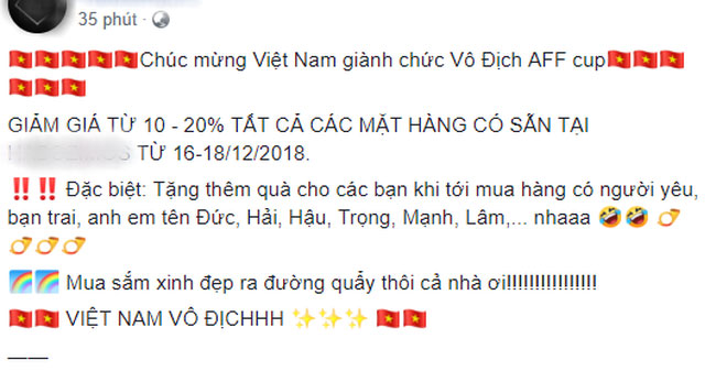 Shop online đua nhau giảm giá cho khách trùng tên Quang Hải, Văn Lâm để ăn mừng chiến thắng AFF Cup