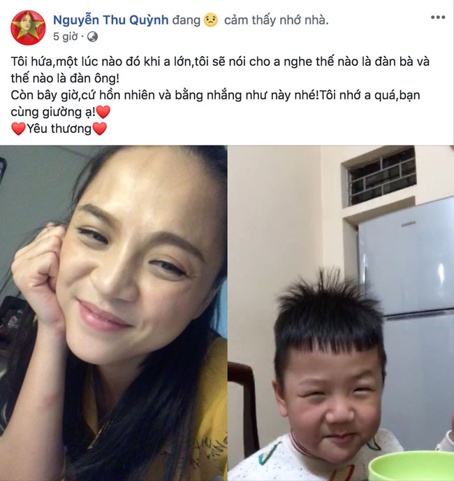 Thu Quỳnh nhắn nhủ con trai: Khi nào anh lớn, tôi sẽ nói cho anh nghe thế nào là đàn bà và thế nào là đàn ông