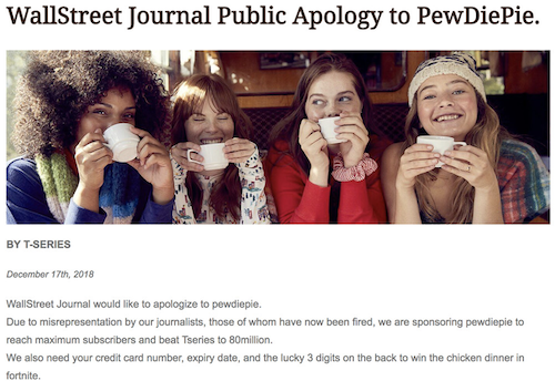 Báo Wall Street Journal bị hack bởi người hâm mộ PewDiePie