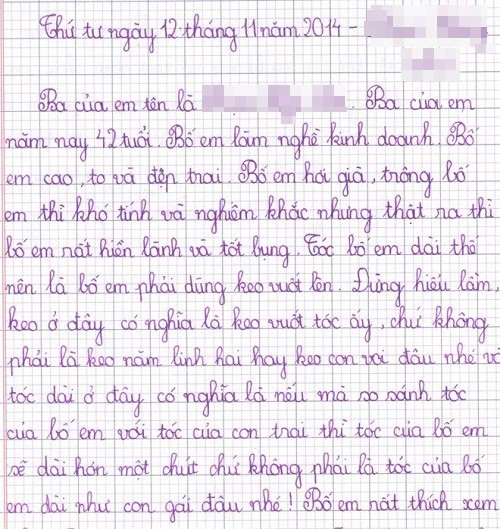 Bài văn tả bố với 3 điểm xấu khá phũ của học sinh lớp 6 khiến người đọc bật cười