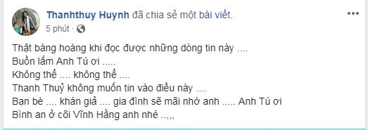 Sao Việt đau buồn, xót xa khi nghe tin nghệ sĩ Anh Tú qua đời