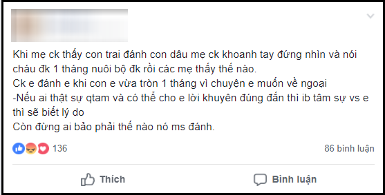 Vừa sinh con được 1 tháng bị chồng đánh, mẹ chồng khoanh tay đứng nhìn và bồi thêm 1 câu khiến ai nấy phẫn nộ