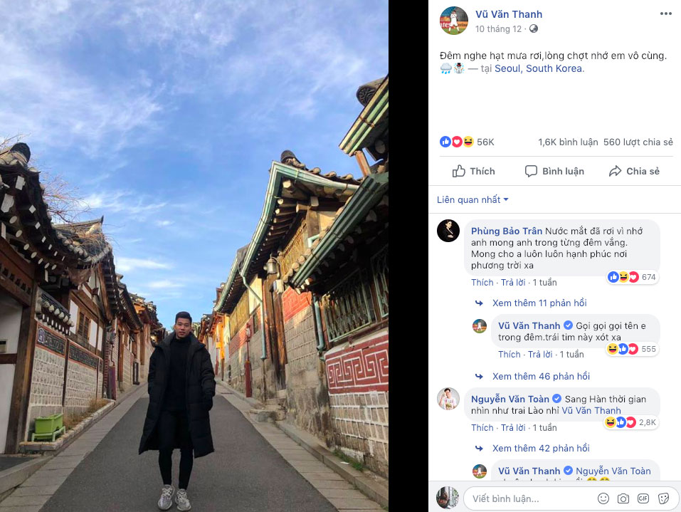 Văn Thanh đăng ảnh điển trai ở Hàn Quốc, Đình Trọng vào bình luận tỉnh bơ: Giống trai Việt Nam