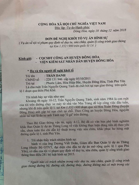 Đề nghị khởi tố vụ tử vong nghi sụp ổ voi trên Quốc lộ 1