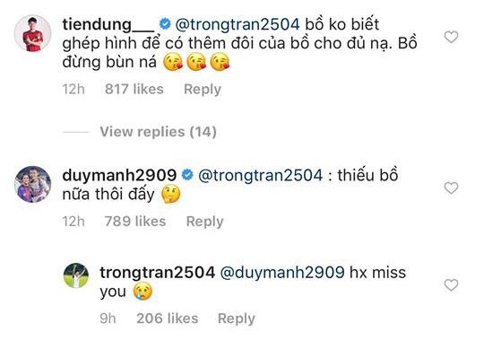 Không hổ danh là bộ ba tình cảm nhất đội tuyển Việt Nam, Duy Mạnh và Tiến Dũng hẹn hò đôi mà vẫn phải tag tên Đình Trọng mới chịu