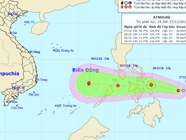 Áp thấp có khả năng mạnh lên thành bão, hướng vào Nam Bộ